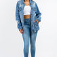 American Bazi Full Size Button Up Distressed Denim Jacket