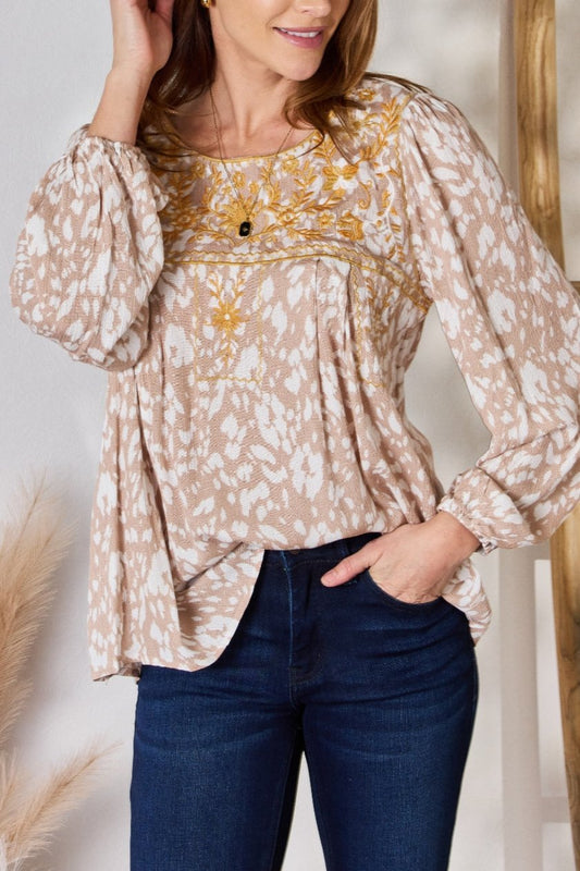 Hailey & Co Embroidered Printed Balloon Sleeve Blouse