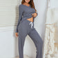 Notched Long Sleeve Top and Pants Set