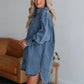 Button Up Collared Neck Long Sleeve Denim Dress