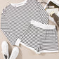 Striped Round Neck Long Sleeve Top and Shorts Set