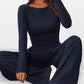 Round Neck Long Sleeve Top and Pants Set