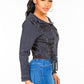 American Bazi Off Shoulder Lace Up Denim Jacket