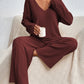 V-Neck Long Sleeve Top and Pants Set