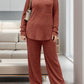 Round Neck Long Sleeve Top and Pants Set