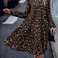 Ruffled Leopard Mock Neck Long Sleeve Mini Dress