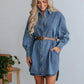 Button Up Collared Neck Long Sleeve Denim Dress