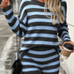 Striped Round Neck Top and Shorts Sweater Set