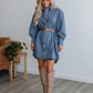 Button Up Collared Neck Long Sleeve Denim Dress