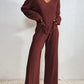 V-Neck Long Sleeve Top and Pants Set