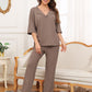 Ribbed Half Sleeve Top and Pocketed Pants Set