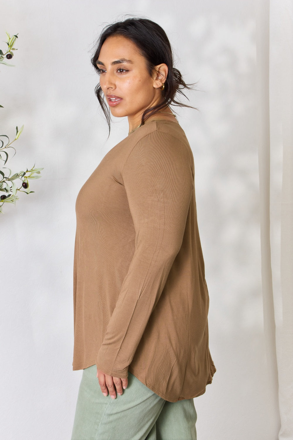 Zenana Full Size Long Sleeve V-Neck Top