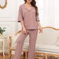 Ribbed Half Sleeve Top and Pocketed Pants Set