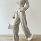 Ribbed V-Neck Long Sleeve Top and Pocketed Pants Set