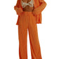 Collared Neck Long Sleeve Top and Pants Lounge Set