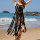 Fringe Openwork Spaghetti Strap Cover-Up