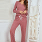 Notched Long Sleeve Top and Pants Set