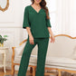 Ribbed Half Sleeve Top and Pocketed Pants Set