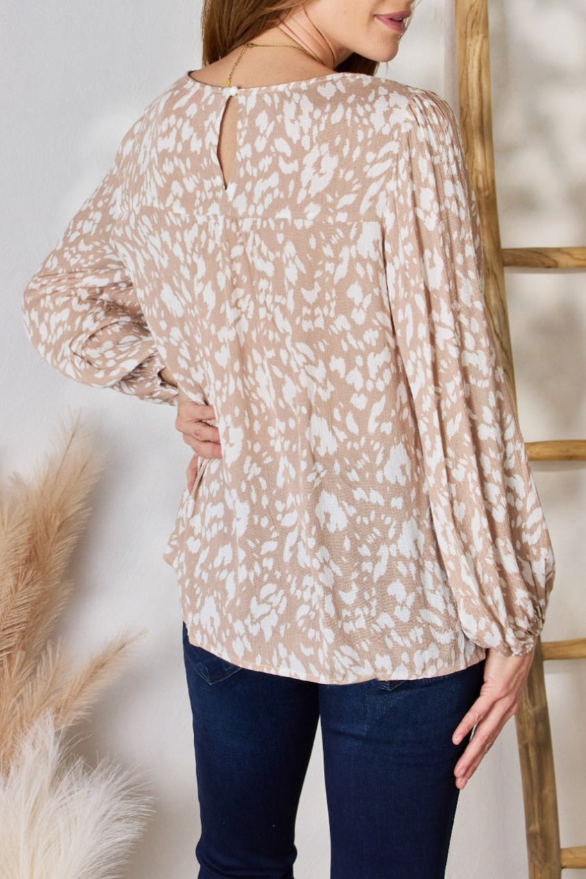 Hailey & Co Embroidered Printed Balloon Sleeve Blouse