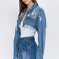 American Bazi Distressed Denim Jacket with Frayed Hem