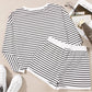 Striped Round Neck Long Sleeve Top and Shorts Set